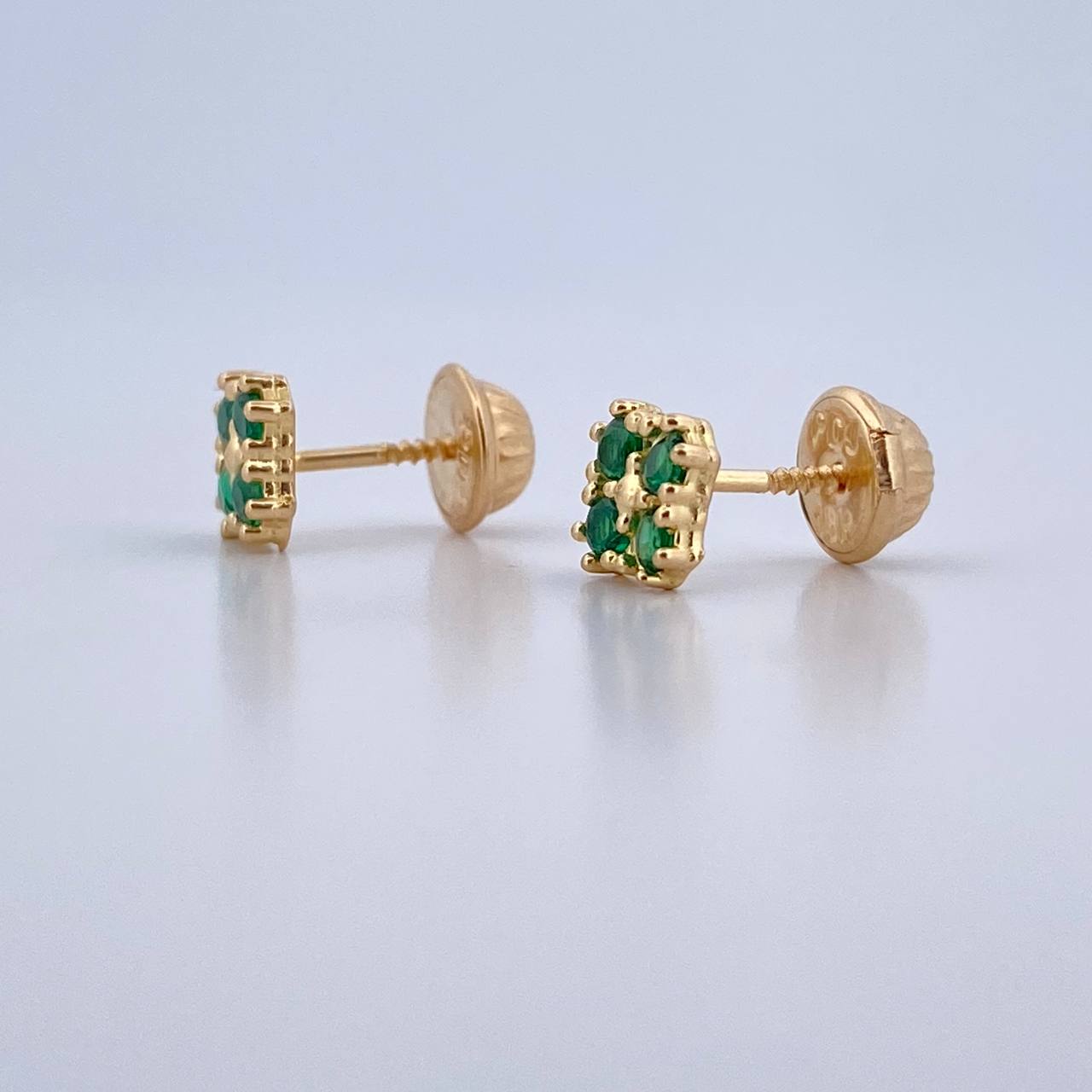 Topos Trebol  1.05gr / Circones Verdes Oro Amarillo 18K &