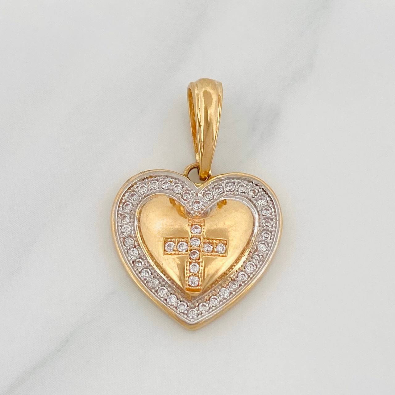 Dije Corazón Cruz 2.7g / 2.5cm Dos Oros Amarillo Blanco 18K