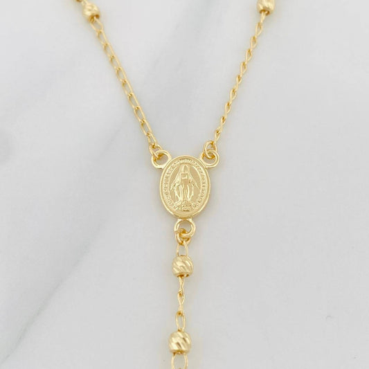 Cadena Rosario Milagrosa Cruz 6.6g / 55cm / 3mm Oro Amarillo 18K