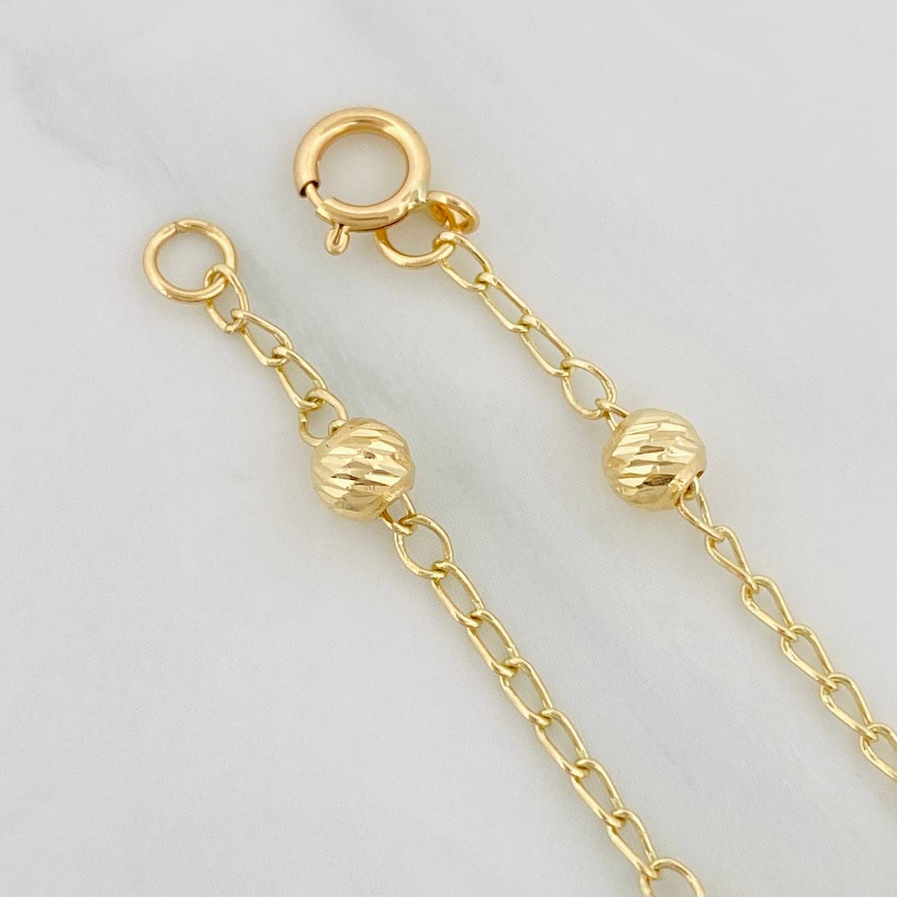Tobillera Espiga Bolas Diamantadas 2.2g / 27cm / 4mm Oro Amarillo 18K