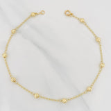Tobillera Espiga Bolas Diamantadas 2.2g / 27cm / 4mm Oro Amarillo 18K