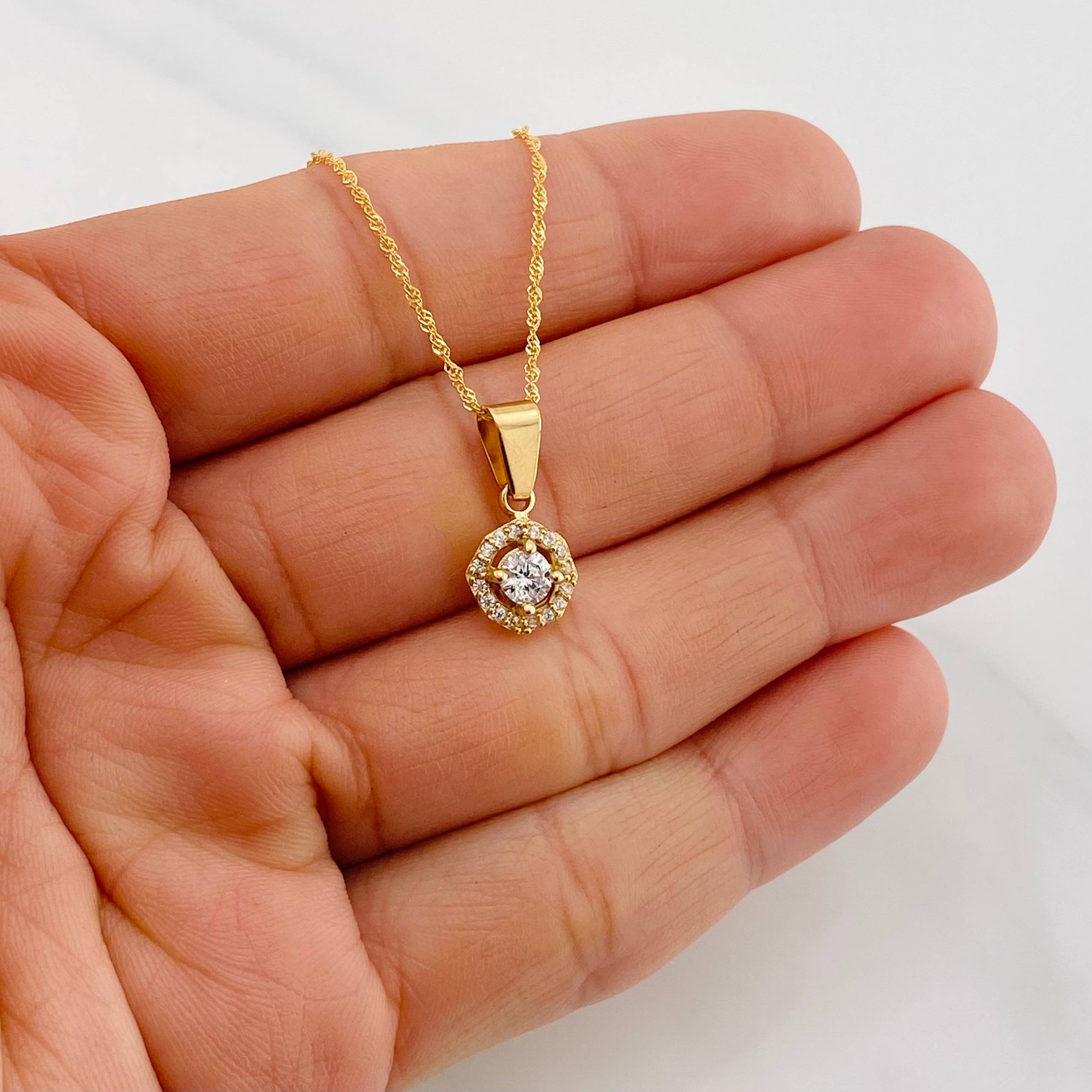 Set Cadena Singapur + Dije Halo / 2.35g / 45cm Oro Amarillo 18K