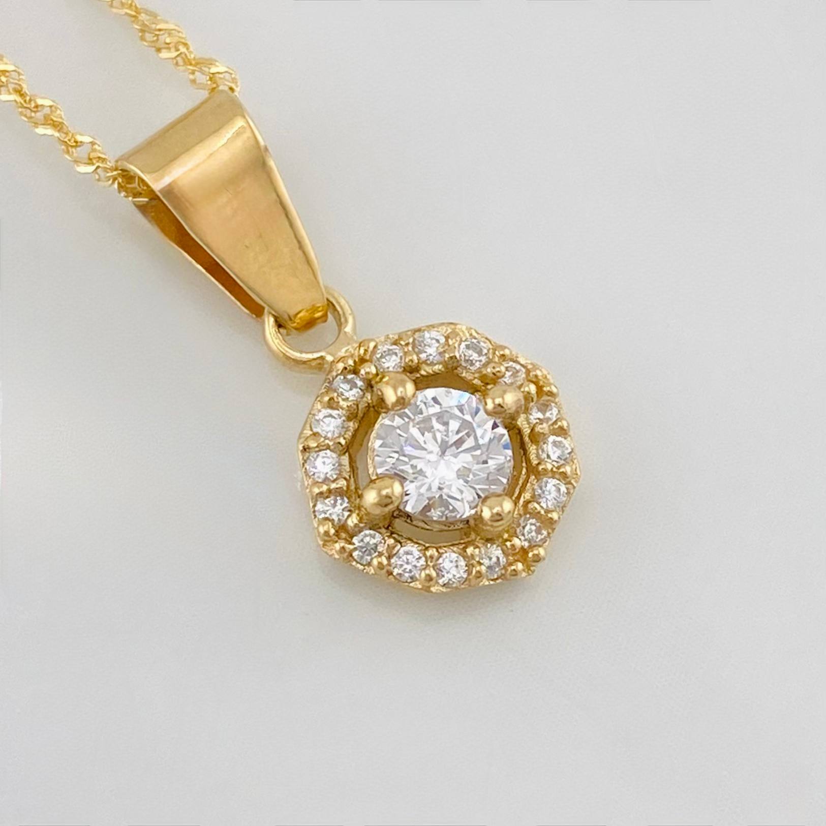 Set Cadena Singapur + Dije Halo / 2.45g / 45cm Oro Amarillo 18K