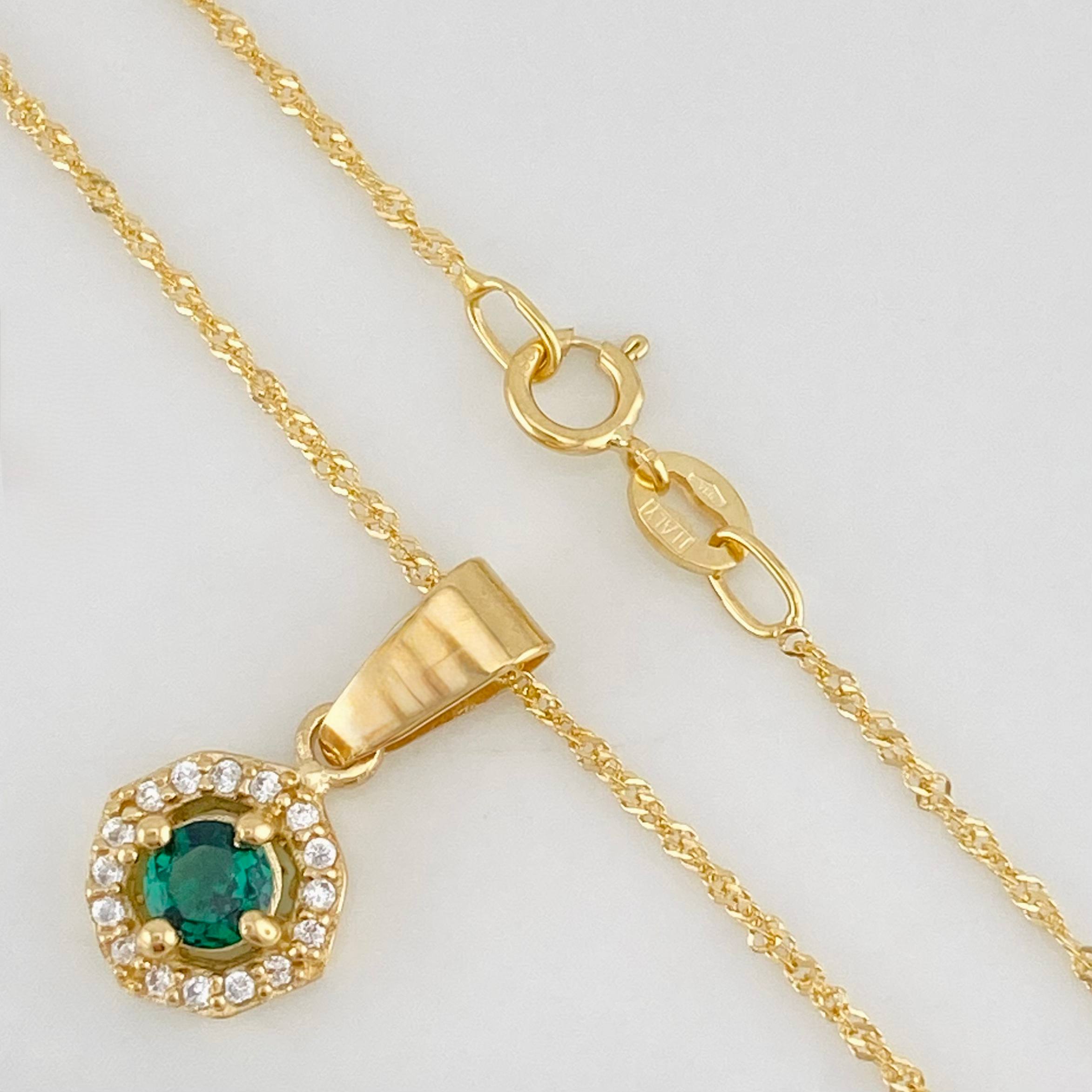 Set Cadena Singapur + Dije Halo / 2.3g / 44cm Oro Amarillo 18K