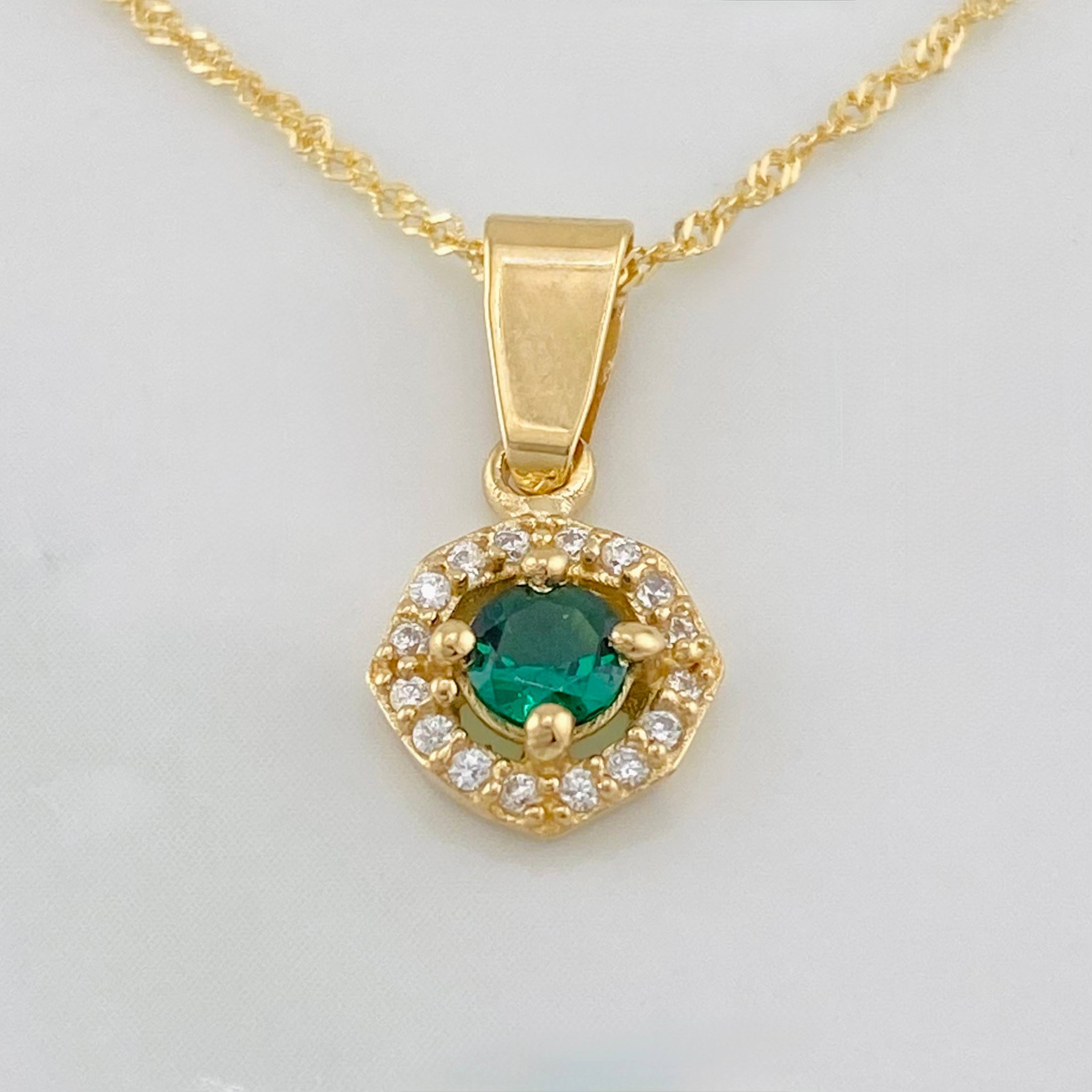 Set Cadena Singapur + Dije Halo / 2.3g / 44cm Oro Amarillo 18K