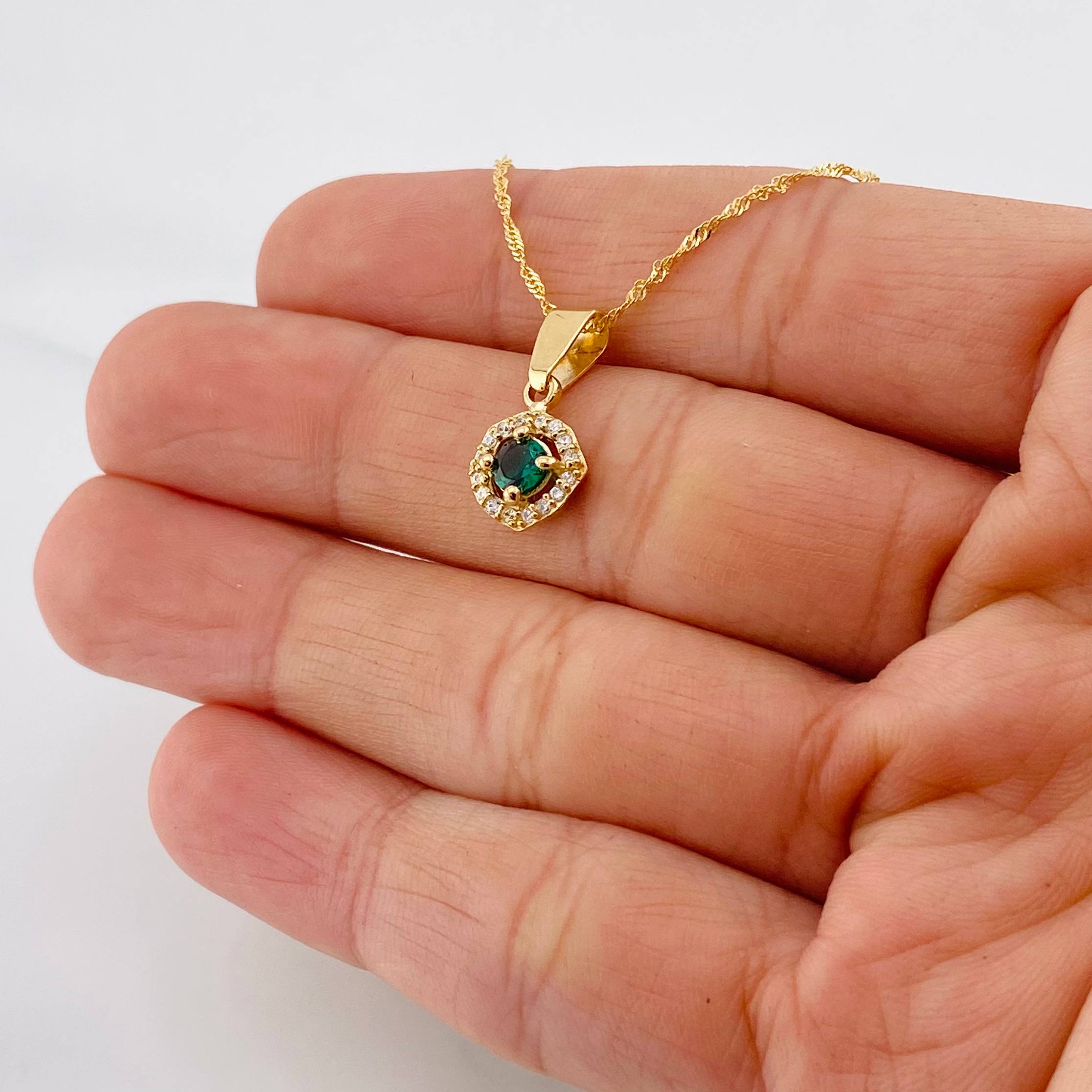 Set Cadena Singapur + Dije Halo / 2.3g / 44cm Oro Amarillo 18K