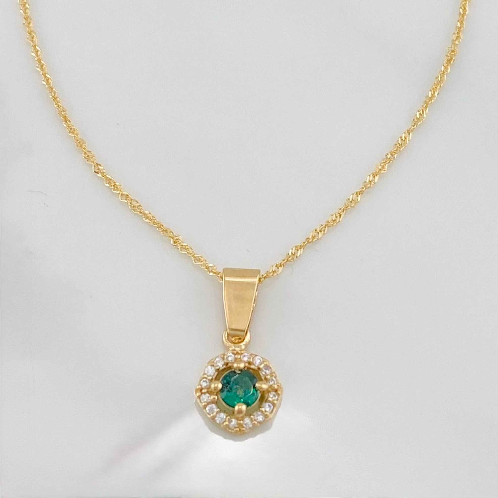 Set Cadena Singapur + Dije Halo / 2.3g / 44cm Oro Amarillo 18K