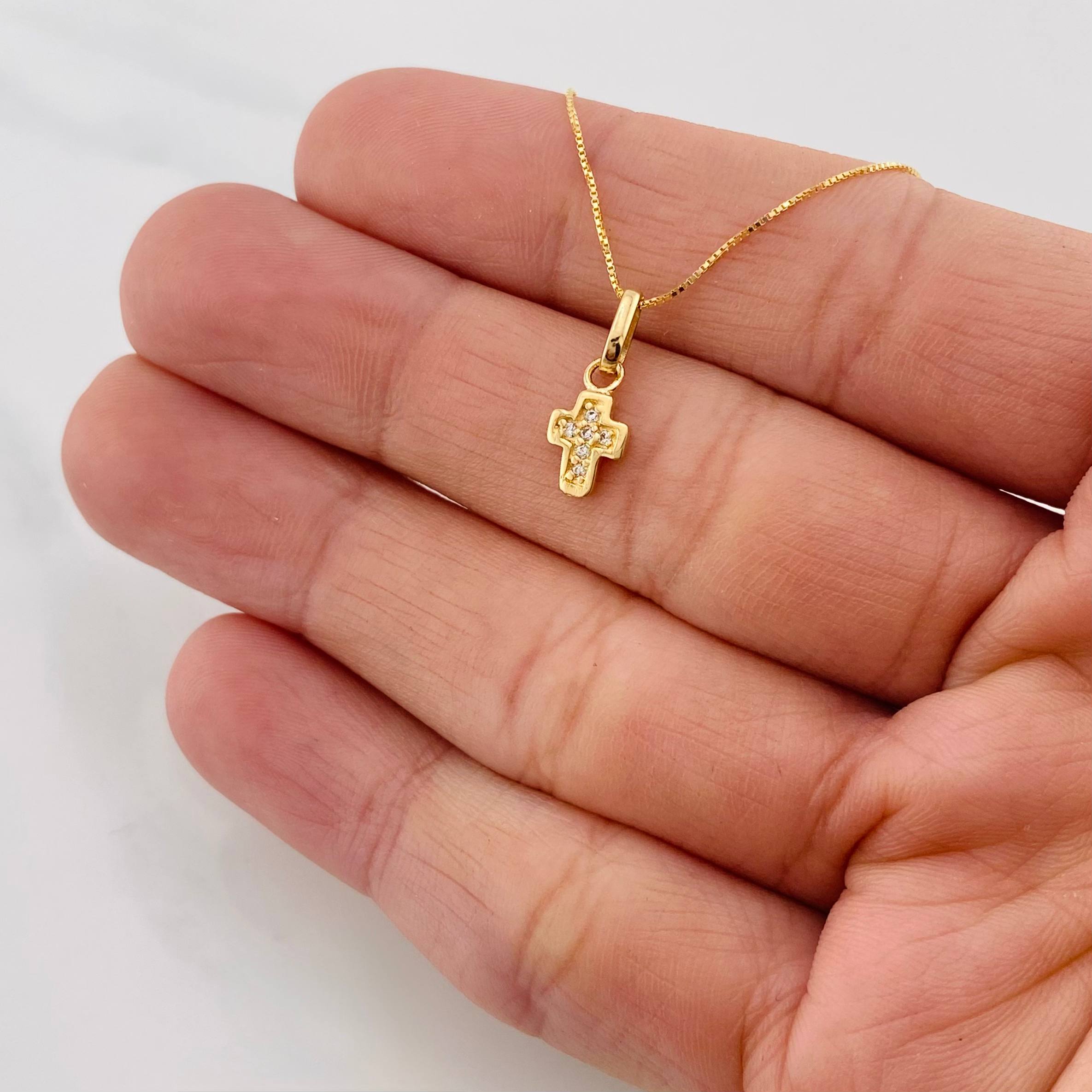 Set Cadena Veneciana + Dije Cruz / 1.45g / 40cm Oro Amarillo 18K
