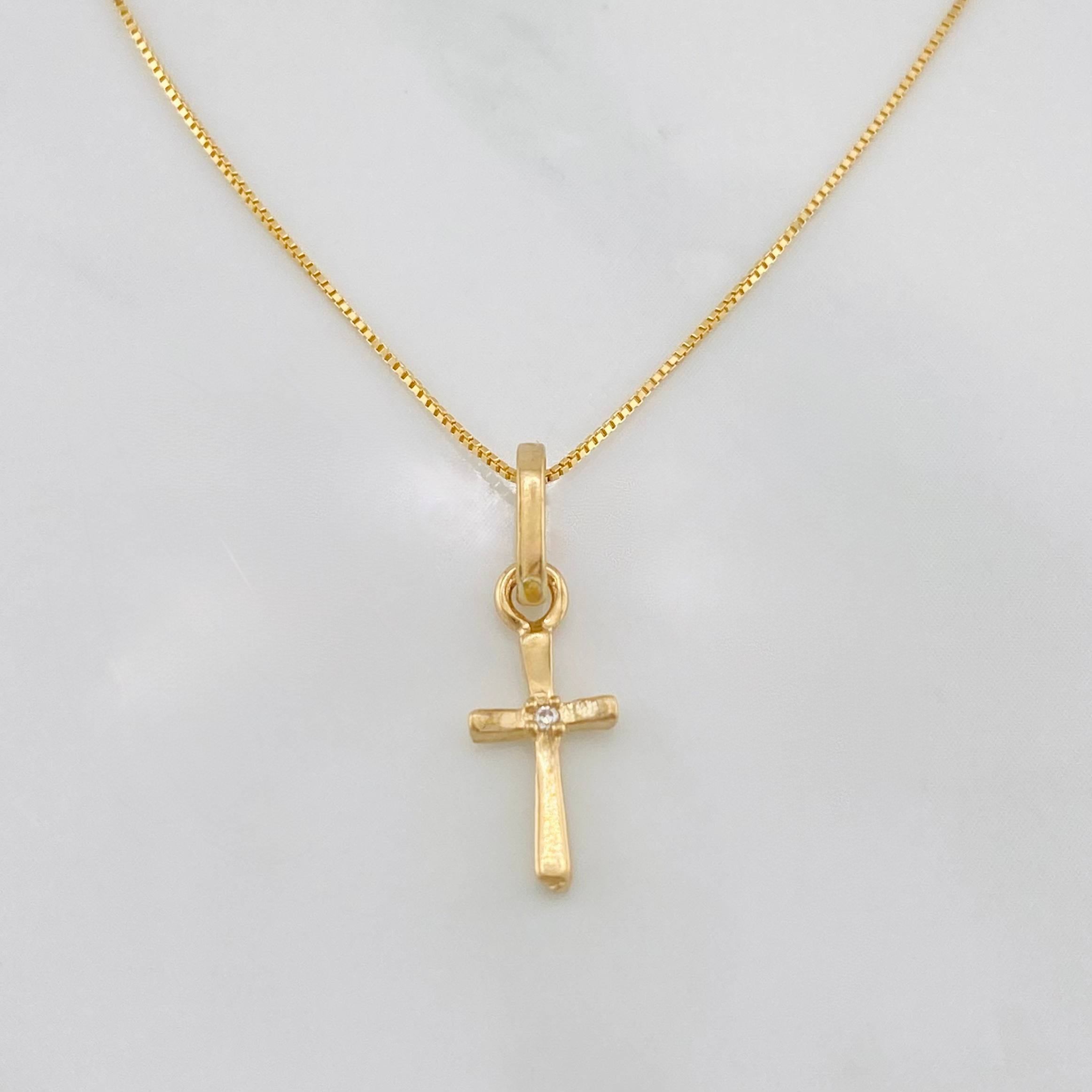 Set Cadena Veneciana + Dije Cruz / 1.45g / 40cm Oro Amarillo 18K