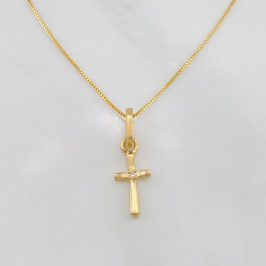 Set Cadena Veneciana + Dije Cruz / 1.45g / 40cm Oro Amarillo 18K