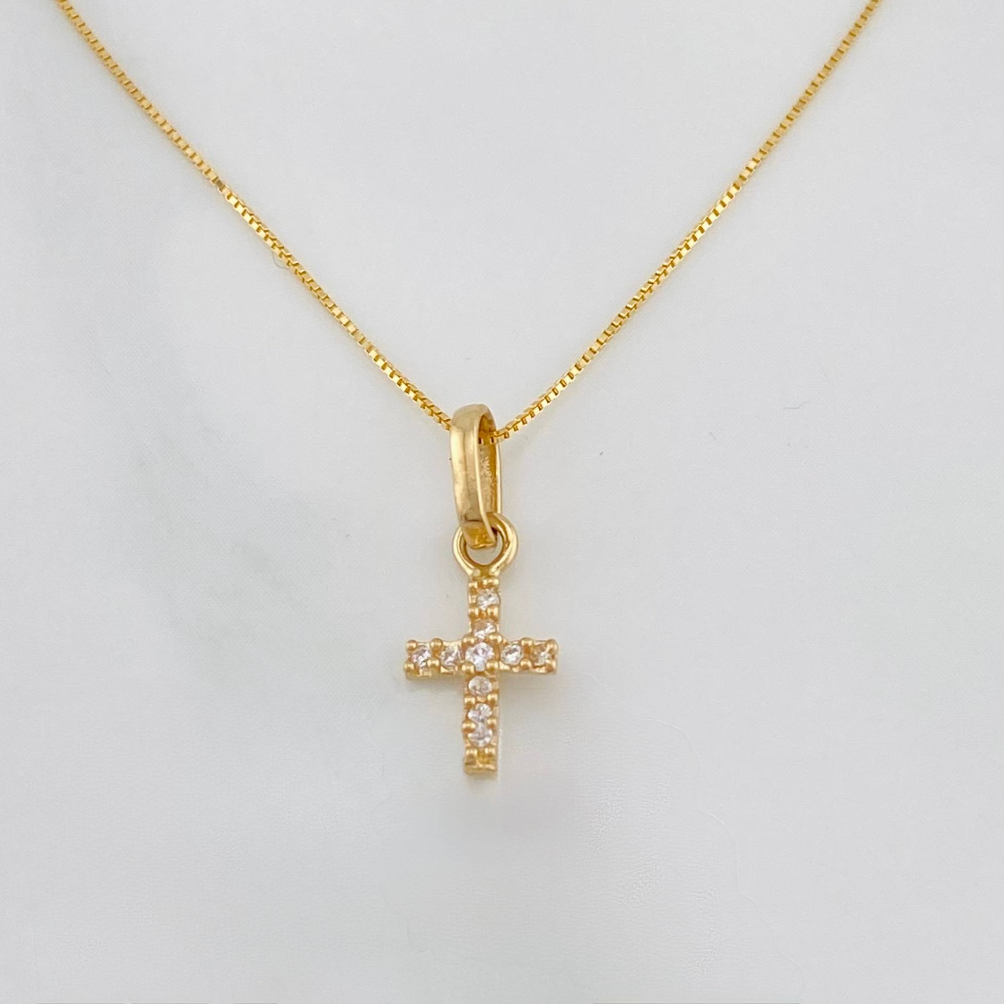 Set Cadena Veneciana + Dije Cruz / 1.35g / 40cm Oro Amarillo 18K
