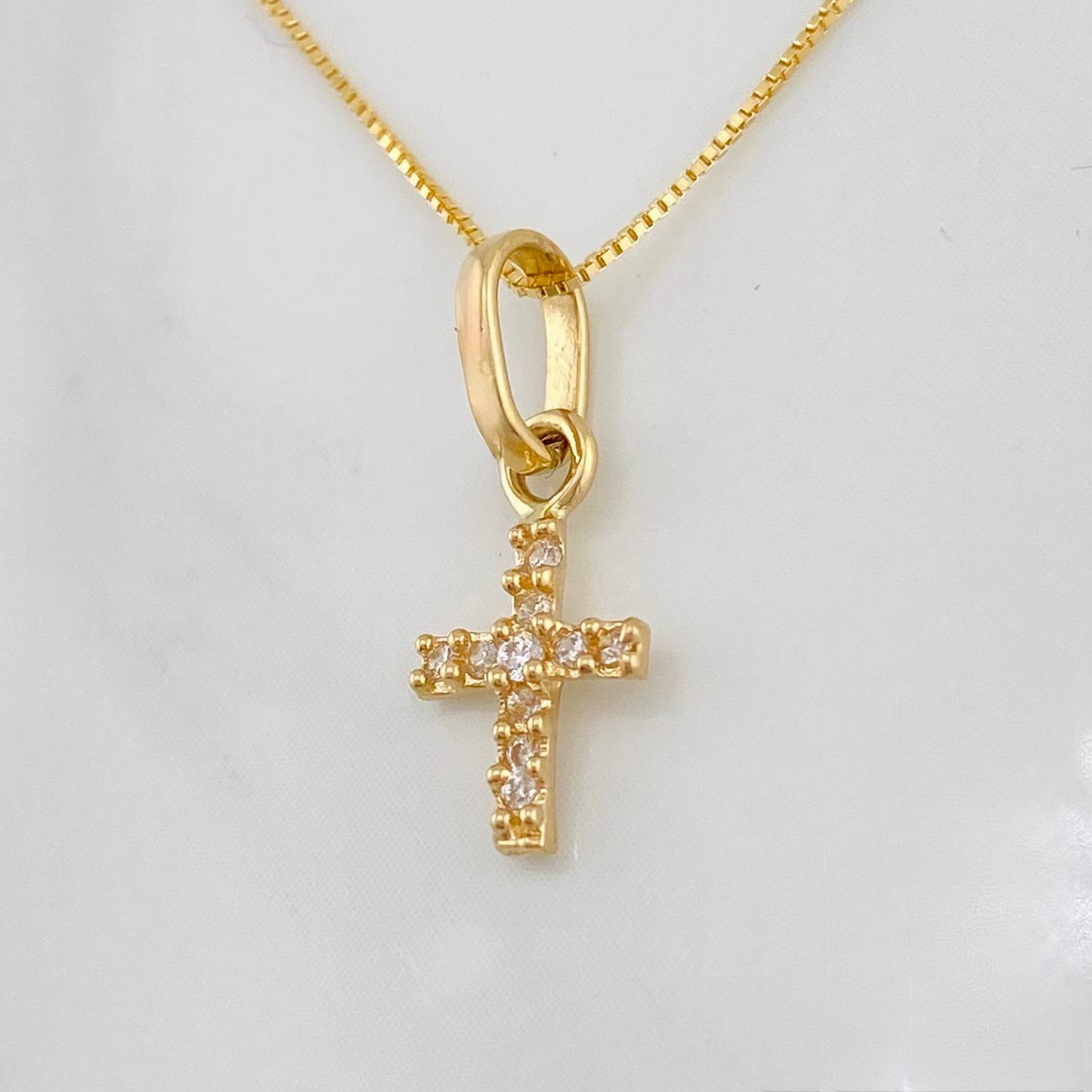 Set Cadena Veneciana + Dije Cruz / 1.35g / 40cm Oro Amarillo 18K