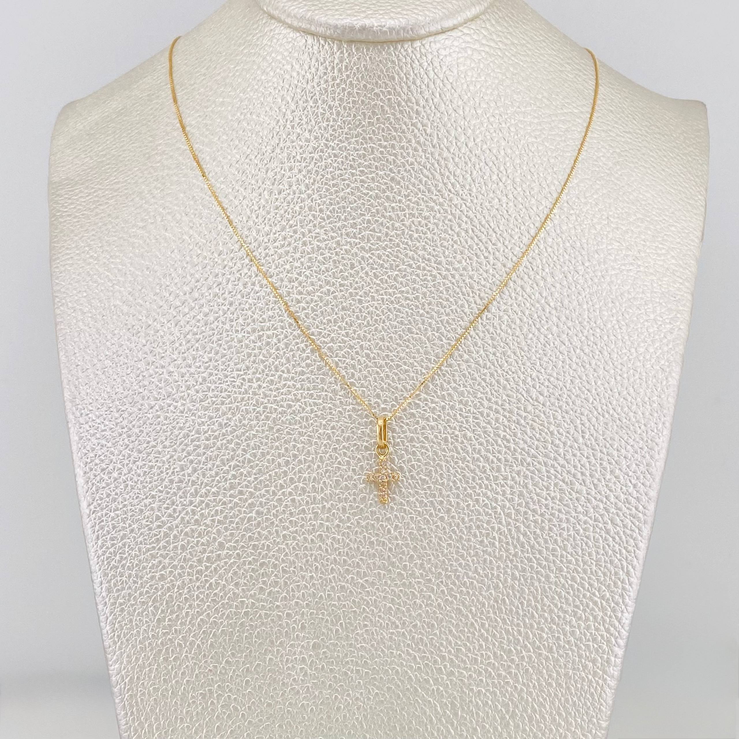 Set Cadena Veneciana + Dije Cruz / 1.35g / 40cm Oro Amarillo 18K