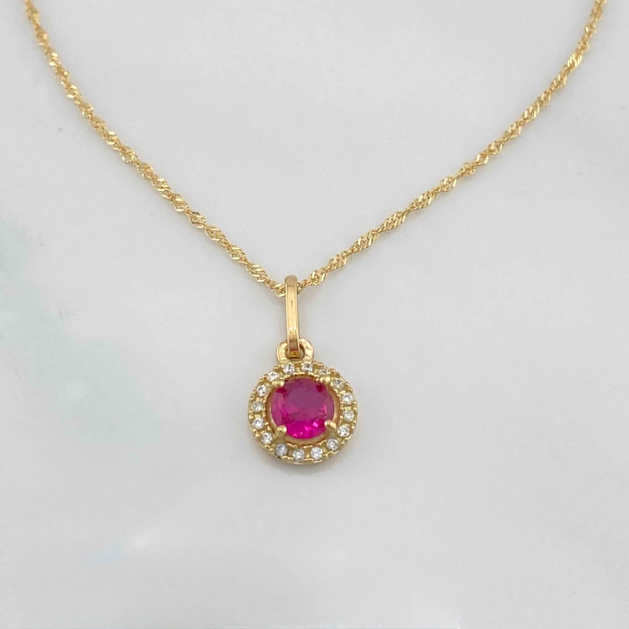 Set Cadena Singapur + Dije Halo / 2.3g / 45cm Oro Amarillo 18K