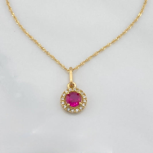 Set Cadena Singapur + Dije Halo / 2.3g / 45cm Oro Amarillo 18K