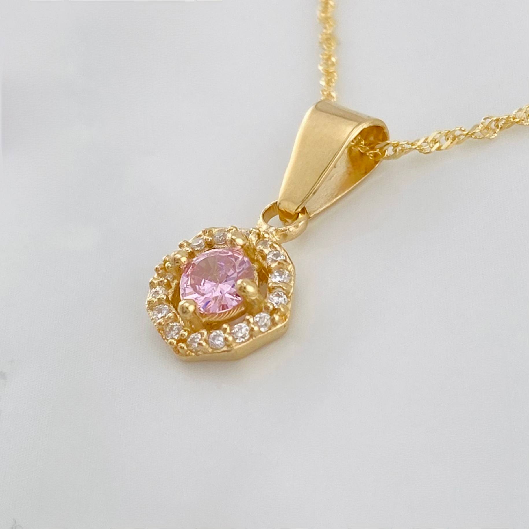 Set Cadena Singapur + Dije Halo / 2.35g / 44cm Oro Amarillo 18K