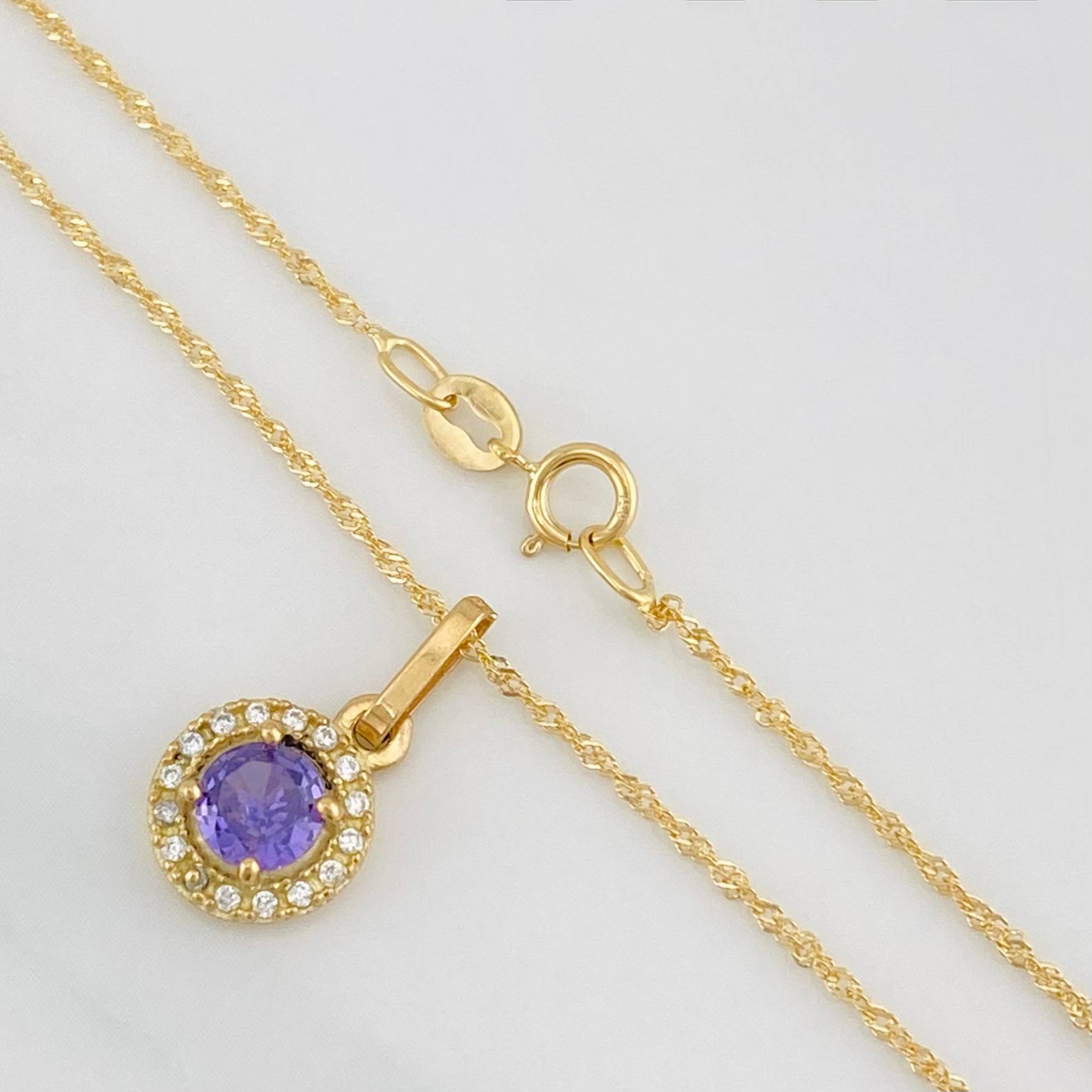 Set Cadena Singapur + Dije Halo / 2.35g / 44cm Oro Amarillo 18K