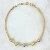 Pulso Franco Central 4.25gr / 20cm / 5mm Bolas Diamantadas - Circones Blancos - Gradual  Tres Oros +4 18K ©