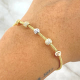 Pulso Franco Central 4.25gr / 20cm / 5mm Bolas Diamantadas - Circones Blancos - Gradual  Tres Oros +4 18K ©