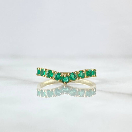Anillo Tiara en V 2.05gr / T8 / Esmeraldas 36pts Oro Amarillo 18K (Joya) *