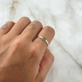 Anillo Sello Flor 1.3gr / T7 / Esmeraldas 7pts Oro Amarillo 18K (Joya) ©