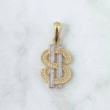Dije Signo Dólar 3.25gr / 3.5cm / Circones Blancos Dos Oros Amarillo Blanco 18K