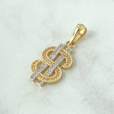 Dije Signo Dólar 3.25gr / 3.5cm / Circones Blancos Dos Oros Amarillo Blanco 18K