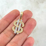 Dije Signo Dólar 3.25gr / 3.5cm / Circones Blancos Dos Oros Amarillo Blanco 18K
