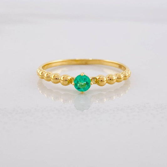 Anillo Solitario Burbujas Esmeralda 12pts 1.3 g / T6 1/4 Oro Amarillo 18K