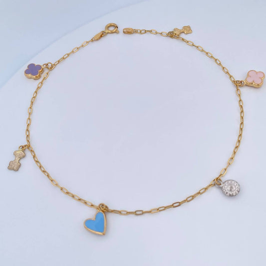 Tobillera Aro Seguido 3.35gr / 26.3cm / Dos Oroa Amarillo Blanco 18K &