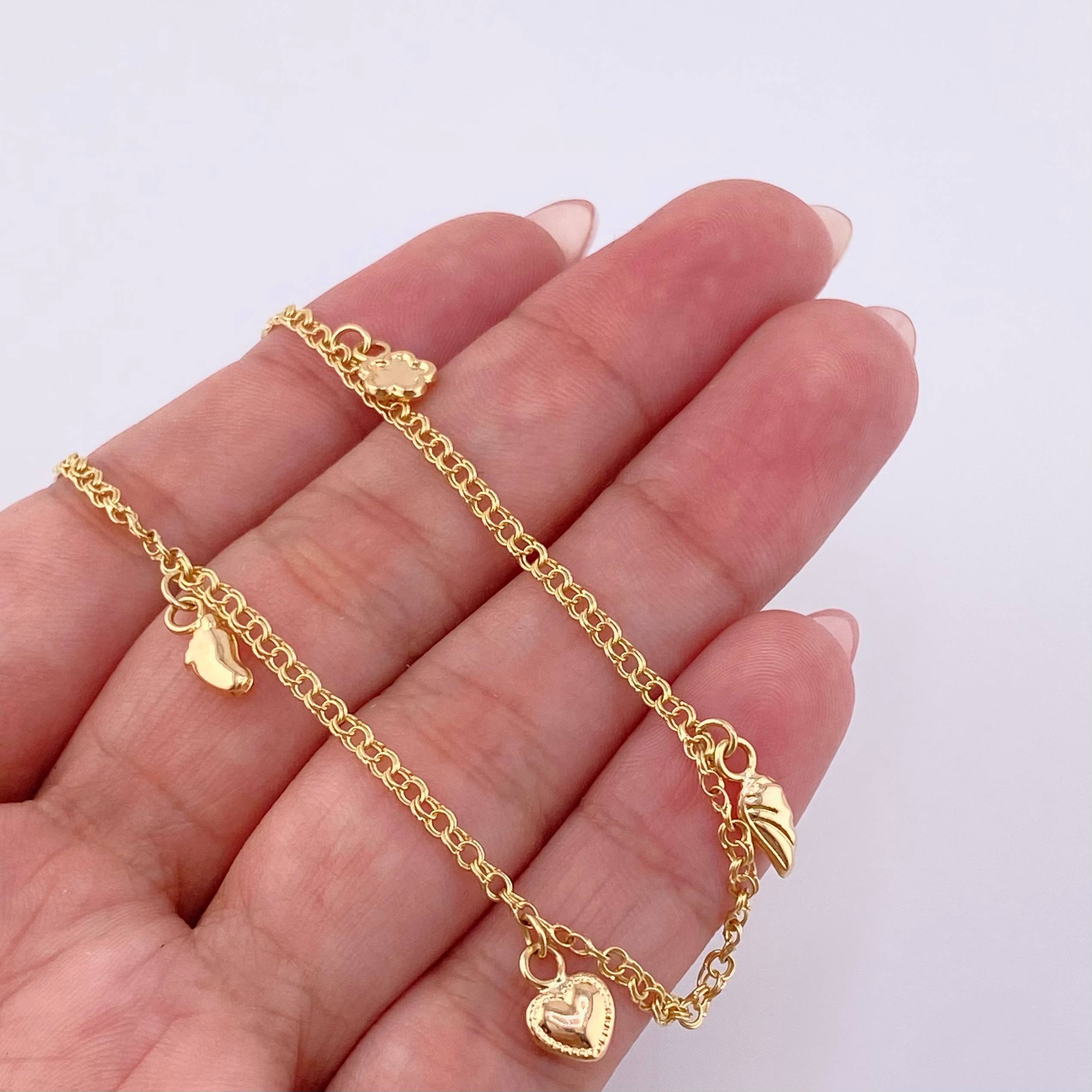 Tobillera Aro Seguido Dije 3.35gr / 24.5cm / 2.1mm Oro Amarillo 18K ©