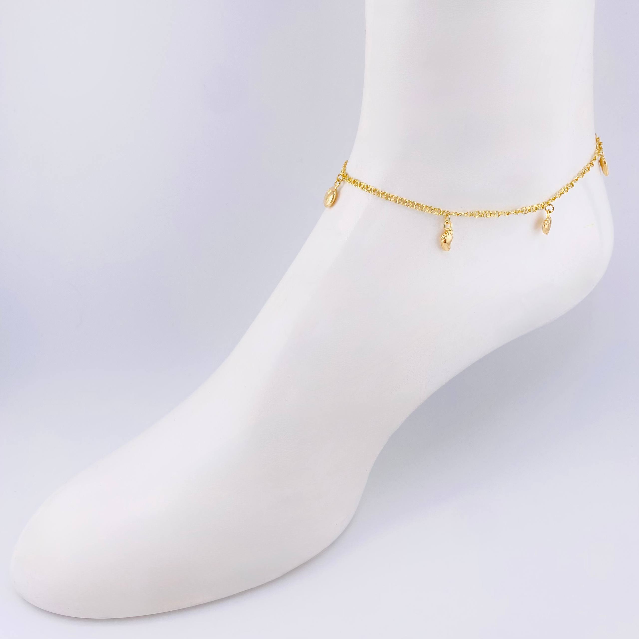 Tobillera Aro Seguido Dije 3.6gr / 24.5cm / 2.2mm Oro Amarillo 18K