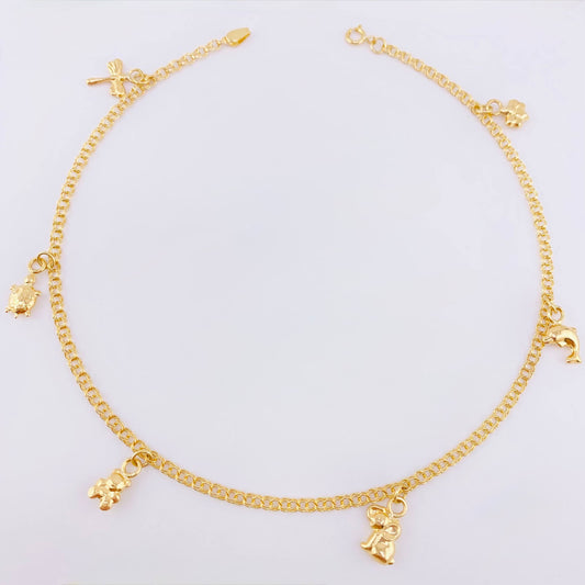 Tobillera Aro Seguido Dije 3.6gr / 24.5cm / 2.2mm Oro Amarillo 18K