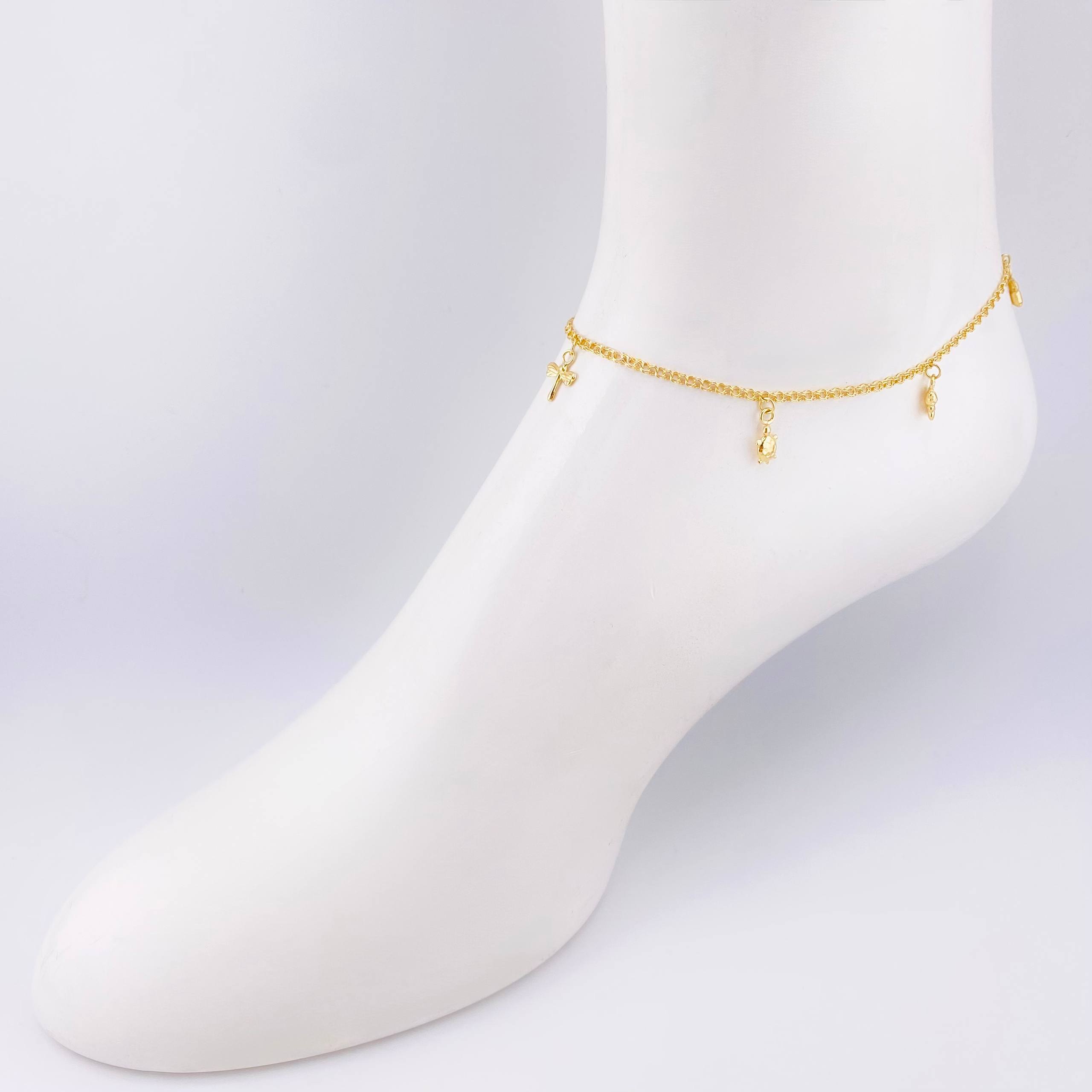 Tobillera Aro Seguido Dije 3.55gr / 24.5cm / 2.2mm Oro Amarillo 18K *