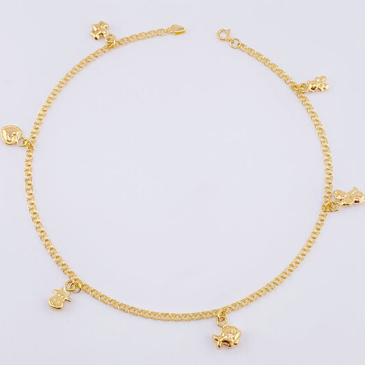 Tobillera Aro Seguido Dije 3.45gr / 25cm / 2.1mm Oro Amarillo 18K ©