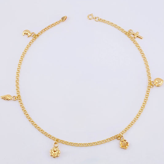 Tobillera Aro Seguido Dije 3.4gr / 25cm / 2.1mm Oro Amarillo 18K ©