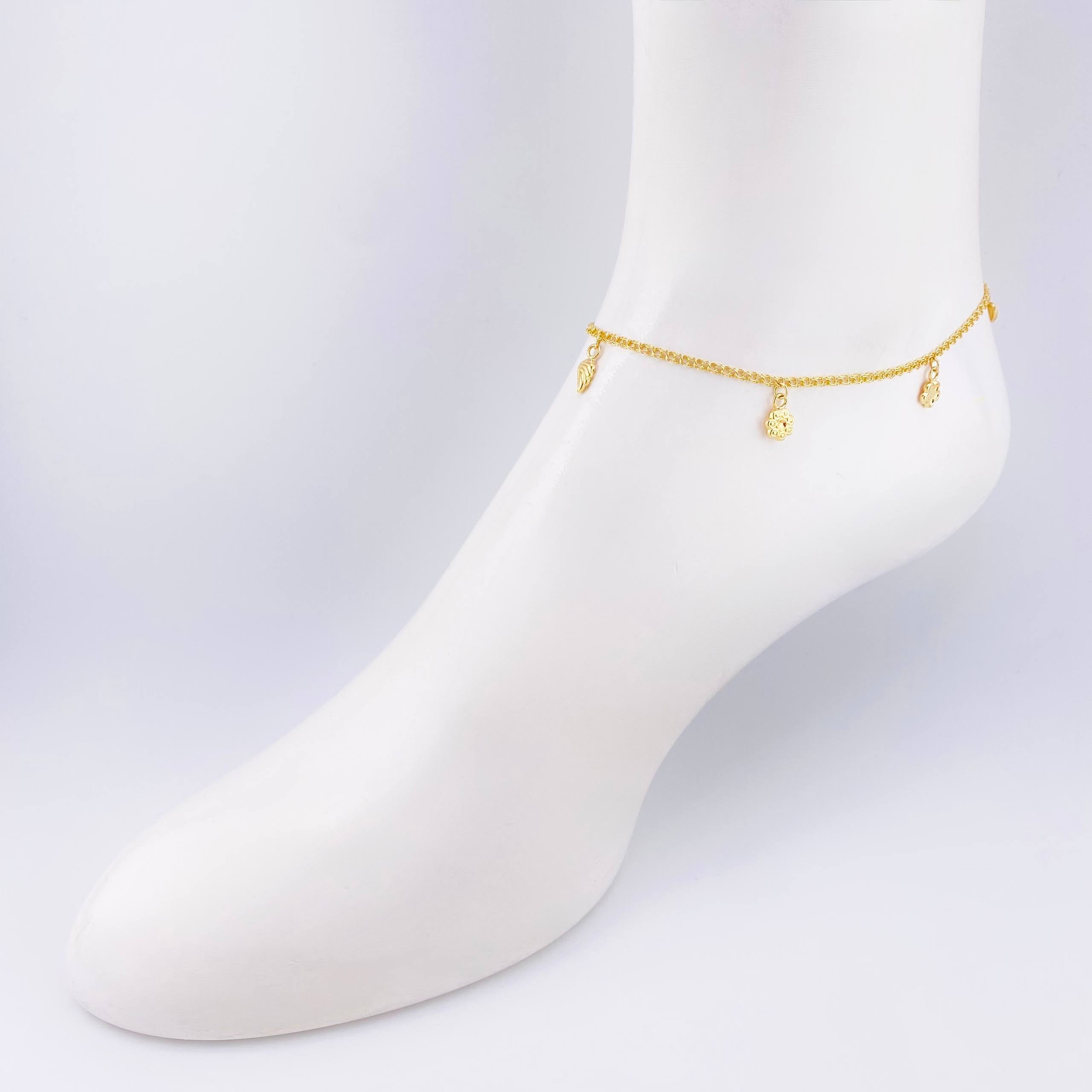 Tobillera Aro Seguido Dije 3.4gr / 25cm / 2.1mm Oro Amarillo 18K ©