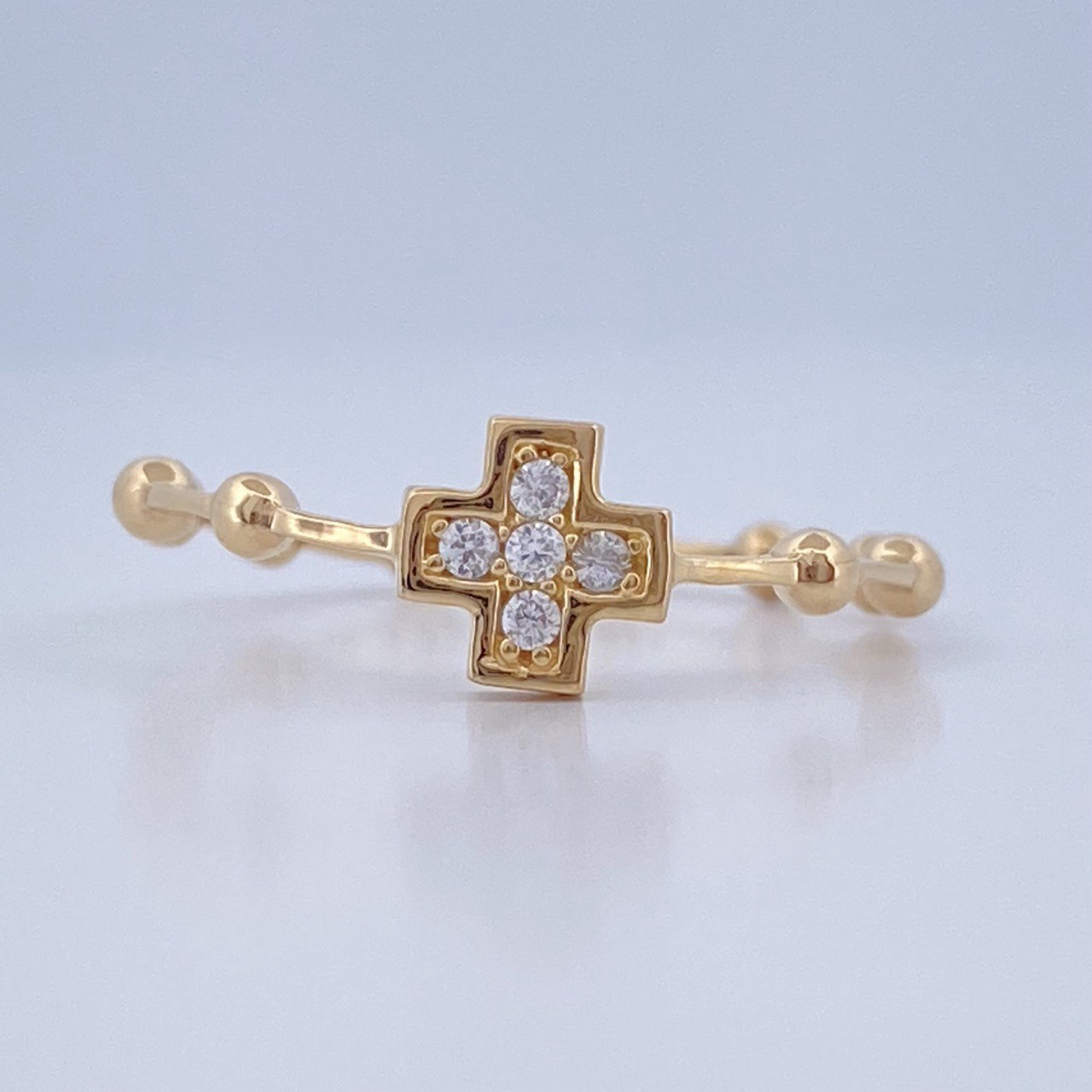 Anillo Cruz Bolas 2.1gr / T8 / Oro Amarillo 18K &