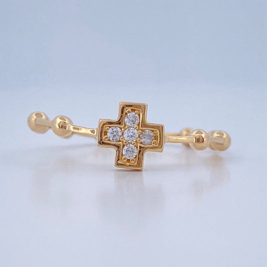 Anillo Cruz Bolas 2.1gr / T8 / Oro Amarillo 18K &