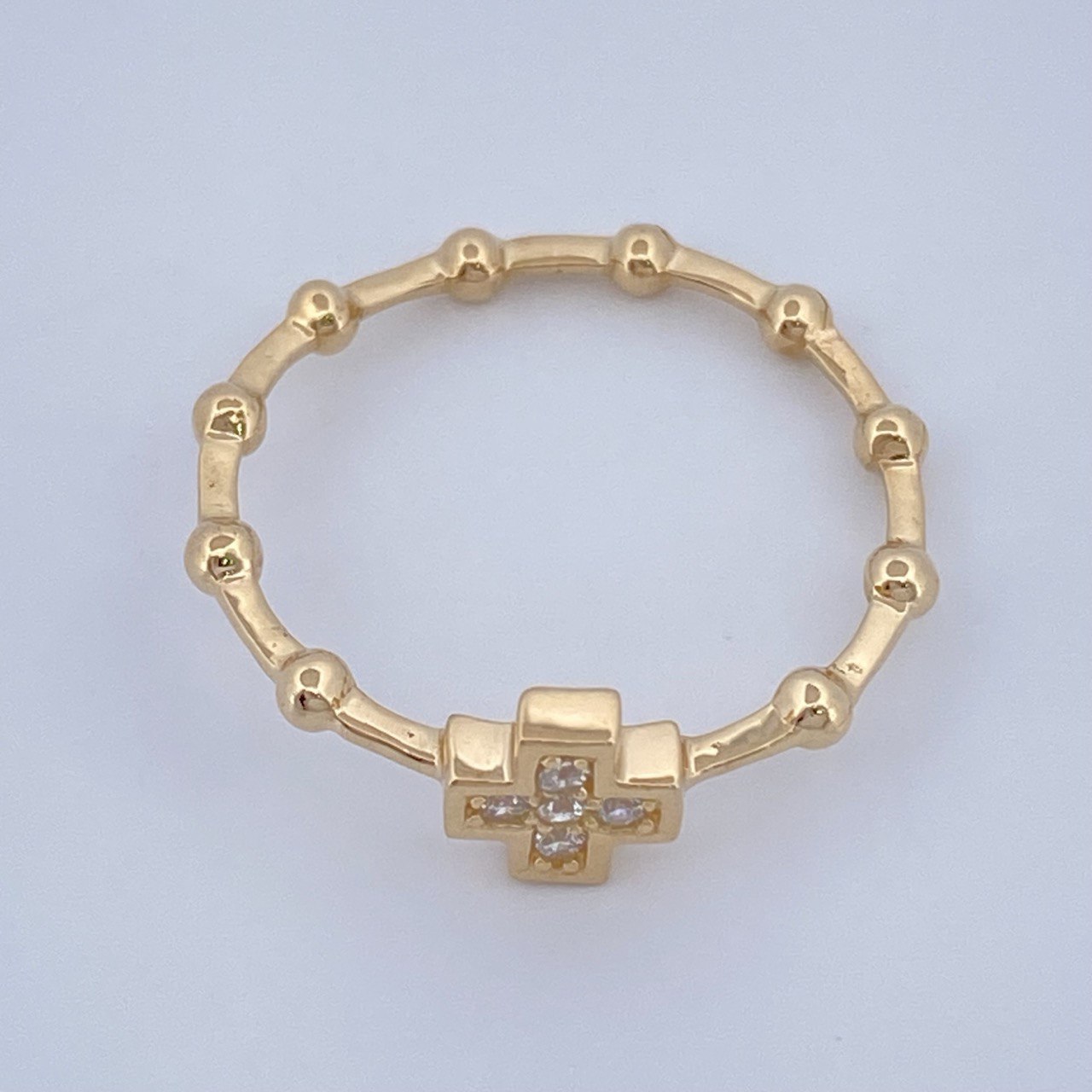 Anillo Cruz Bolas 2.1gr / T8 / Oro Amarillo 18K &