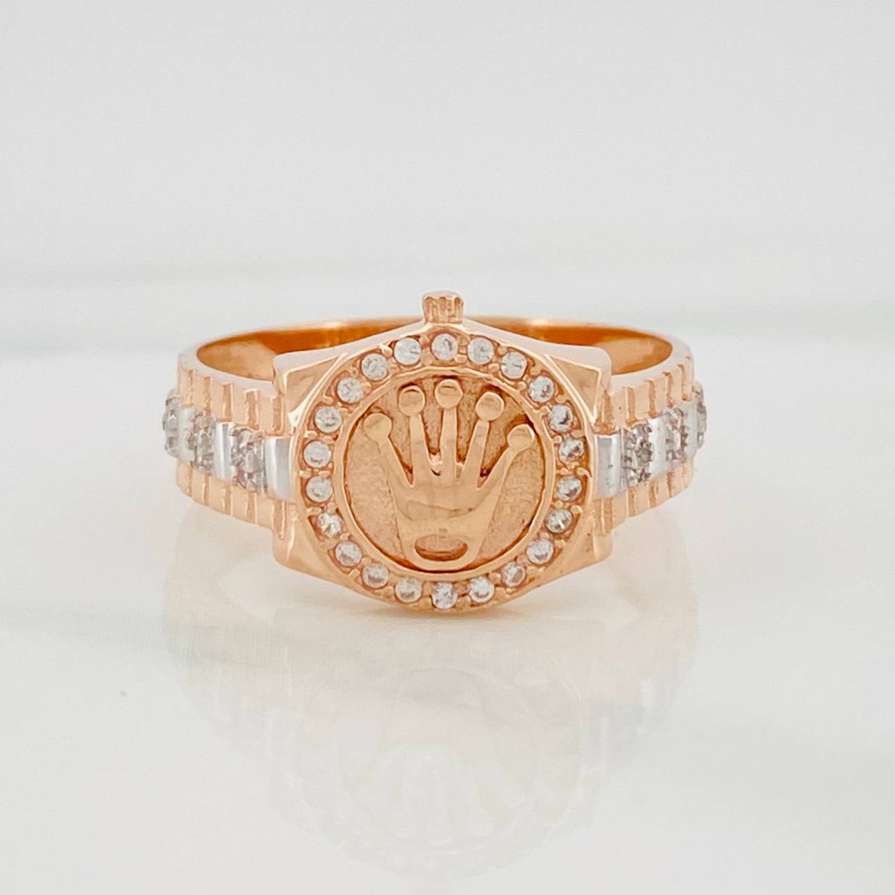 Anillo Correa Corona 4.45g / T9 1/4 Dos Oros Blanco Rosa 18K