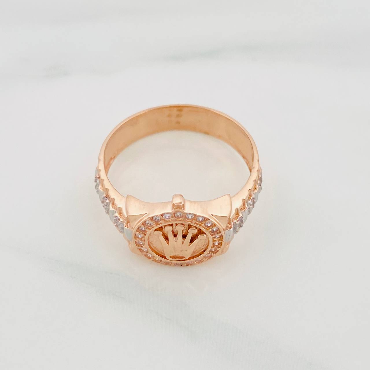 Anillo Correa Corona 4.45g / T9 1/4 Dos Oros Blanco Rosa 18K