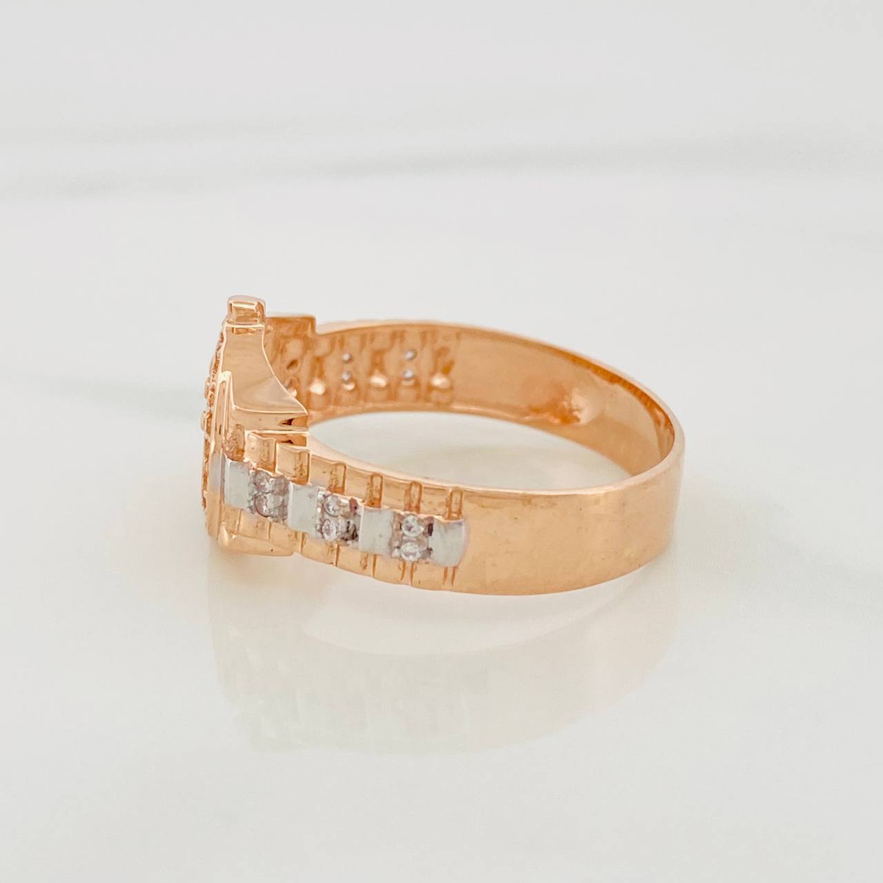 Anillo Correa Corona 4.45g / T9 1/4 Dos Oros Blanco Rosa 18K