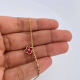 Cadena Aro Seguido Treboles 7gr / 50.6cm / 1.1mm Diamantada Circones Fucsias Oro Amarillo 18K &