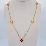 Cadena Aro Seguido Treboles 7gr / 50.6cm / 1.1mm Diamantada Circones Fucsias Oro Amarillo 18K &