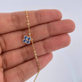 Cadena Aro Seguido Treboles 7.6gr / 50.6cm / 1.1mm Diamantada Circones Azules Oro Amarillo 18K &