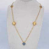 Cadena Aro Seguido Treboles 7.6gr / 50.6cm / 1.1mm Diamantada Circones Azules Oro Amarillo 18K &