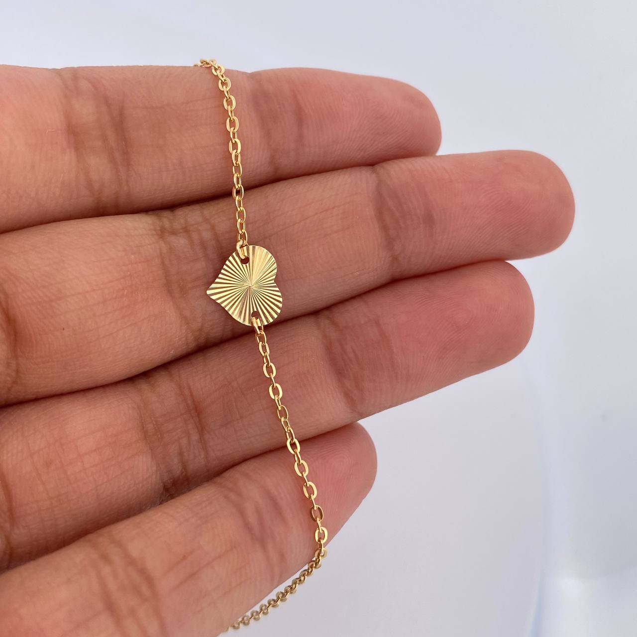 Cadena Aro Seguido Corazon 2.15gr / 42cm / 1.1mm Diamantada Oro Amarillo 18K &