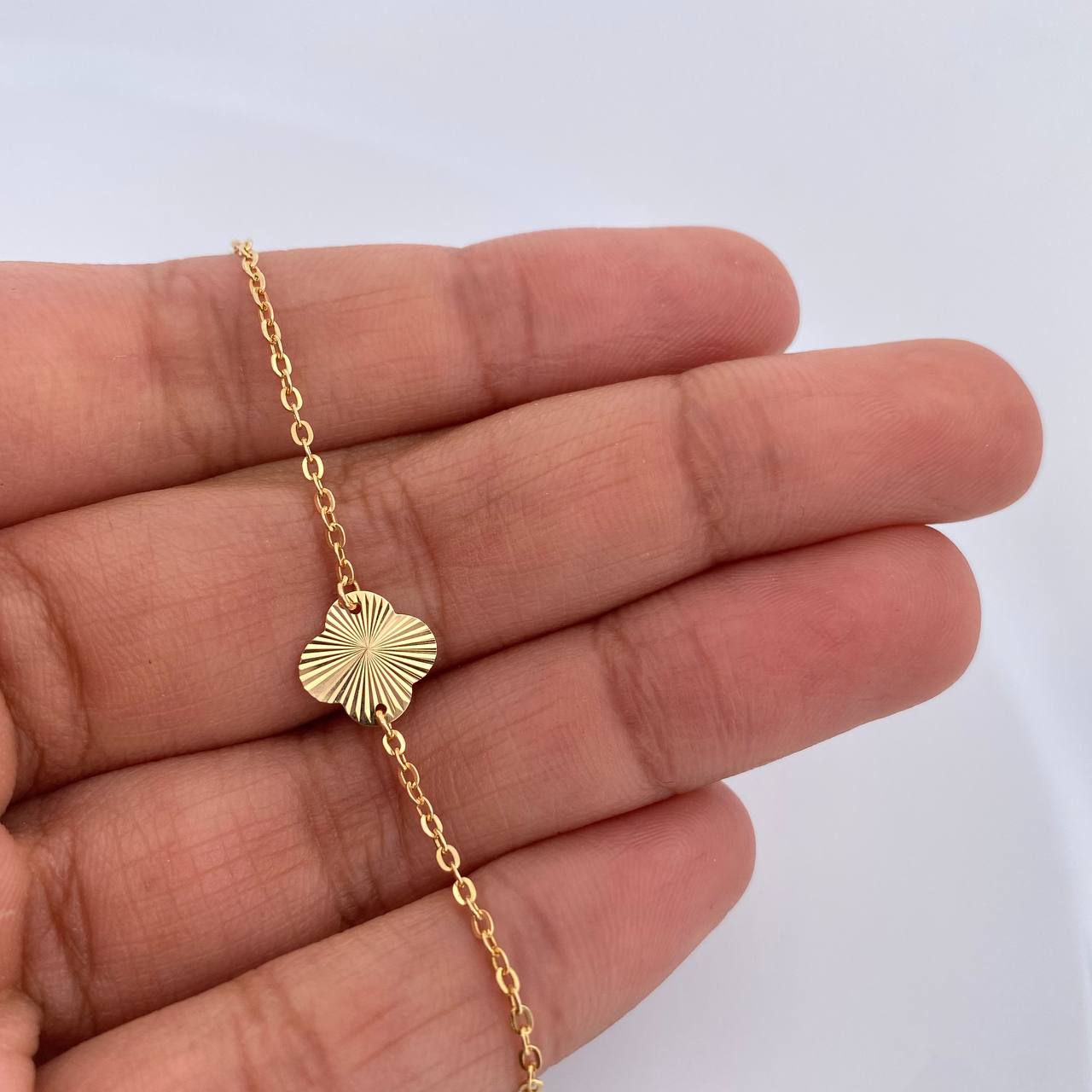 Cadena Aro Seguido Trebol 2.15gr / 42.3cm / 1.1mm Diamantada Oro Amarillo 18K &