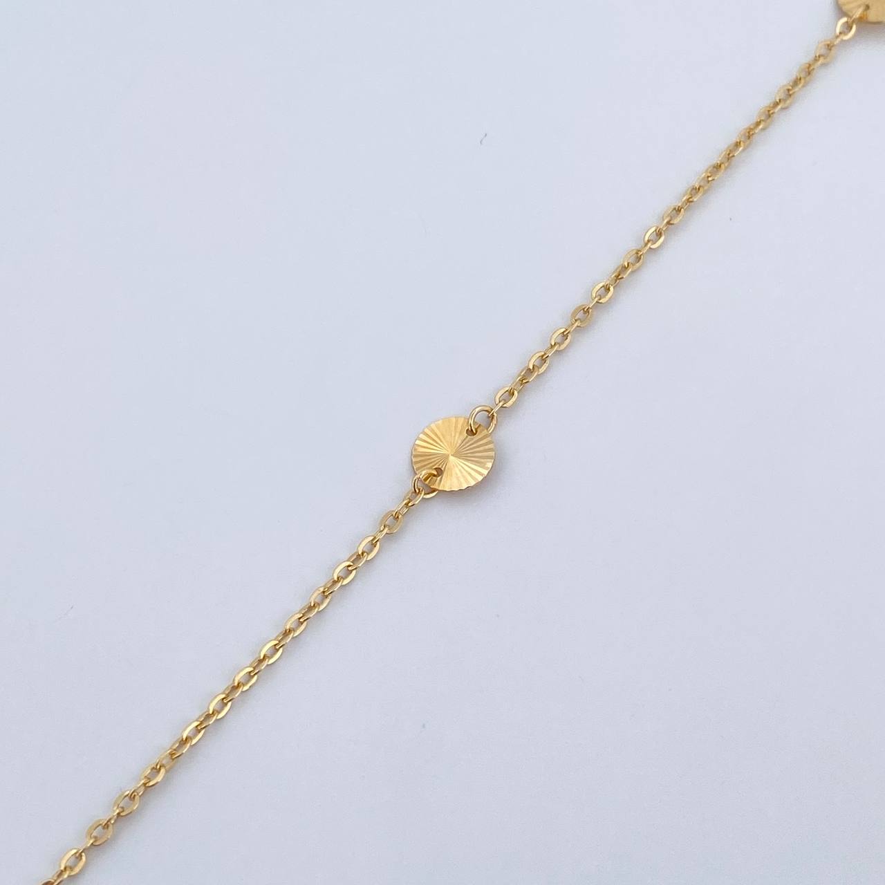 Tobillera Aro Seguido Circulos  1.75gr / 25.5cm / 1.1mm Diamantada Oro Amarillo 18K &